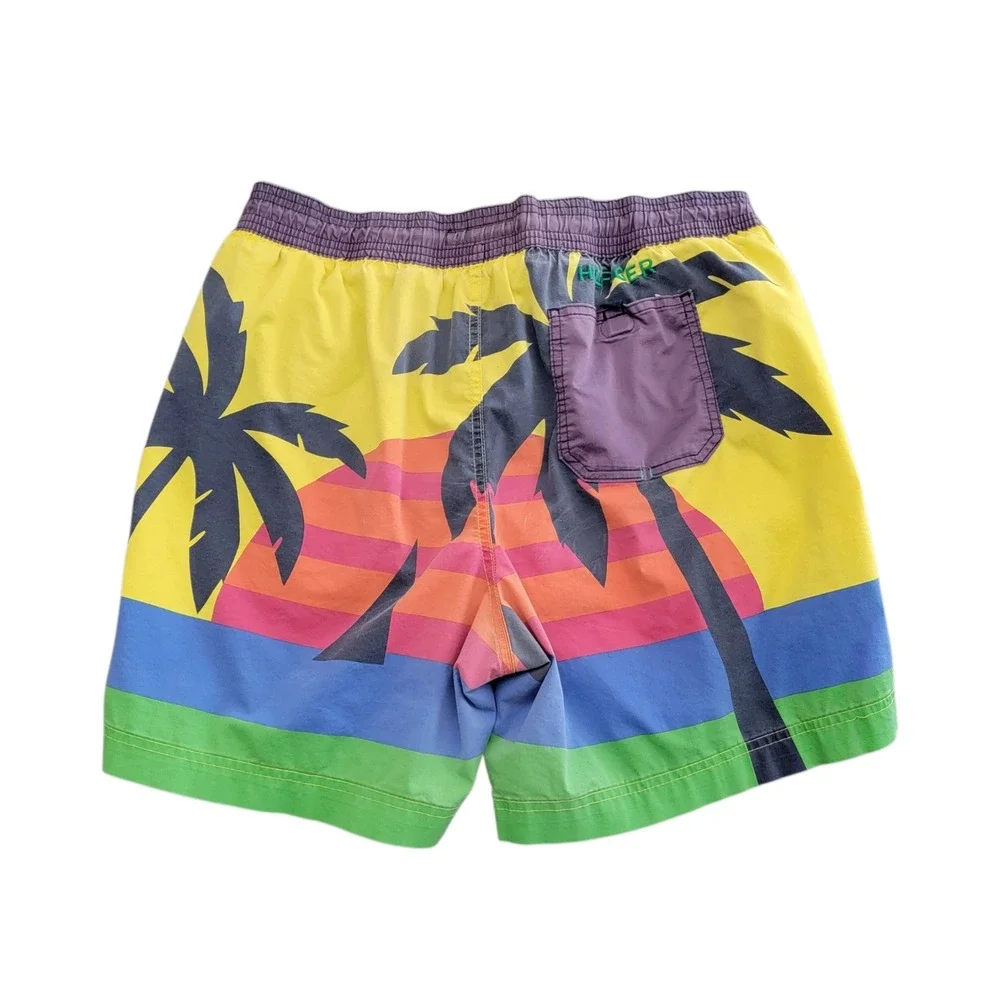 Tommy Hilfiger Swim Trunks Mens Large Multi Color Tropical Sunset Palm Tree